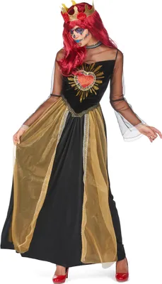 Produktbild von Dia de los Muertos Damenkostüm für Damen schwarz-gold-rot - L