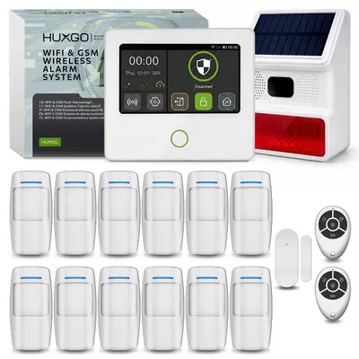 Produktbild von HUXGO Alarmanlage WLAN GSM 4G Set Solar Sirene 12x Bewegungsmelder 1x Türsensor