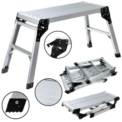 Produktbild von Craftfull Arbeitsplattform CF-107A | Arbeitsbühne - Klappbar - Anti-Rutsch - Aluminium - Mobil - Klappwerkbank - Podest - 150 kg (Silber/Schwarz)