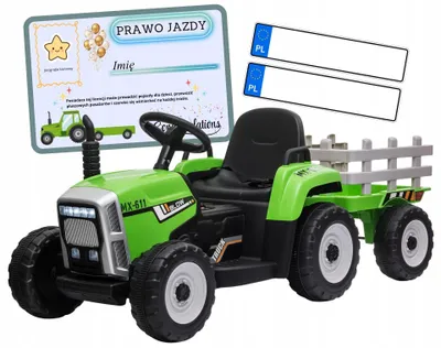 Zdjęcie produktu dla TRAKTOR na akumulator z przyczepką LED muzyka PREZENT dla dziecka zielony