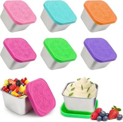 Productafbeelding van 6 RVS Snackpotjes 180ml Stapelbare Opslagcontainers met Lekvrije Dop