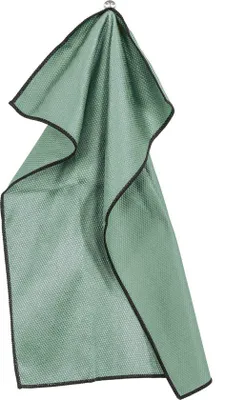Obrázok produktu pre Sada 4 kusov čistiacich utierok Unyqoos® – leštiaca utierka, 40x60 cm, 85% PE/15% PA, bez vlákien, bez šmúh, vysoko savá, farba Greenstone, s pútkom na zavesenie a zosilnenými okrajmi
