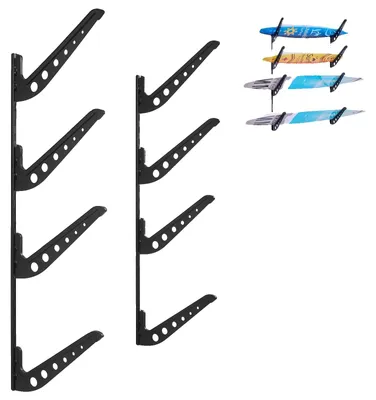 Immagine prodotto di VEVOR supporto a parete per tavole da surf (4 livelli) appendino orizzontale per tavole da surf da riporre e presentare, organizzatore regolabile in altezza per kiteboard shortboard sci snowboard nero