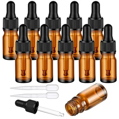 10er-Set Pipettenflaschen 5 ml, braun, Glas, mit 2 Pipetten