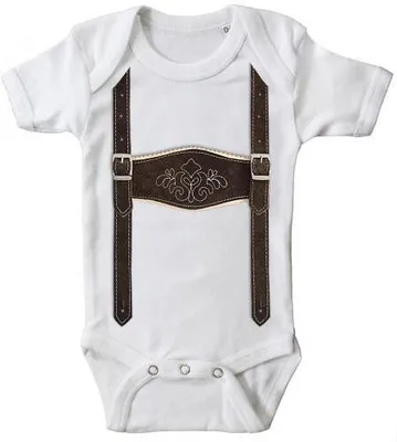 Produktbild von Babystrampler mit Print - Lederhose Hosenträger - 12731 weiß - Gr. 0-24 Monate Größe - 6-12 Monate