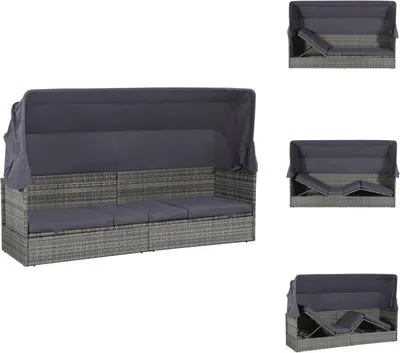 Zdjęcie produktu dla vidaXL Leżak ogrodowy z baldachimem szary 205×62 cm z polirattanu - Leżaki