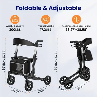 Zdjęcie produktu dla Rollator - Wózek do chodzenia - Pomoc w mobilności - Lekki wózek aluminiowy - Składany