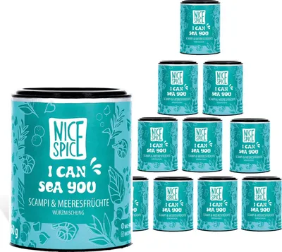 Produktbild von NICE SPICE I can Sea You Gewürz, 10 Dosen (10 x 60g), Perfekt für Scampi & Meeresfrüchte, 9 erlesene Zutaten für exquisite Gerichte, Geschenk für Feinschmecker