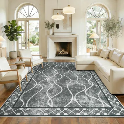 Image de Omgoods - Tapis lavable pour salon - Tapis moderne à poils courts - Gris, 160 x 230 cm