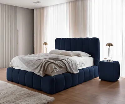 Image de Lit rembourré CHLOE 160x200 cm - avec coffre de lit, lit double avec espace de rangement et sommier à lattes, aspect boxspring, lit sans matelas, chambre à coucher - bleu foncé