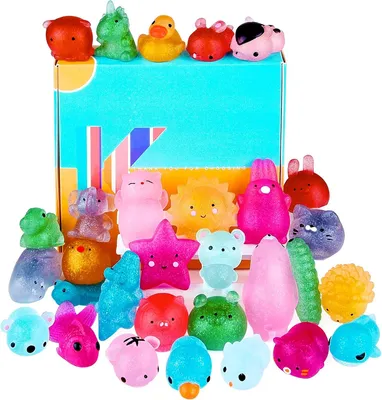 Imagen del producto de Squishys: Juguetes, 30 unidades, animales con purpurina, para apretar, ideales para aliviar el estrés