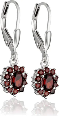 Produktbild von Paar 8mm Blumen Granat Brisur Ohrhänger 925 Sterling Silber Ohrstecker Ohrringe