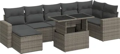 Produktbild von vidaXL 8-tlg. Garten-Sofagarnitur mit Kissen Grau Poly Rattan