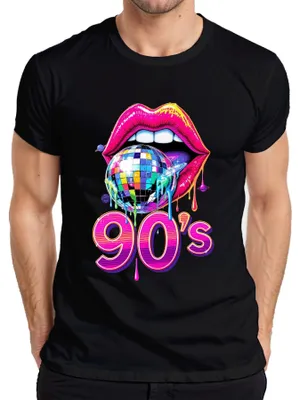 Immagine prodotto di Maglietta da uomo "90's Discokugel Lippen Pop Art Neon Retro Party", nera, taglia L