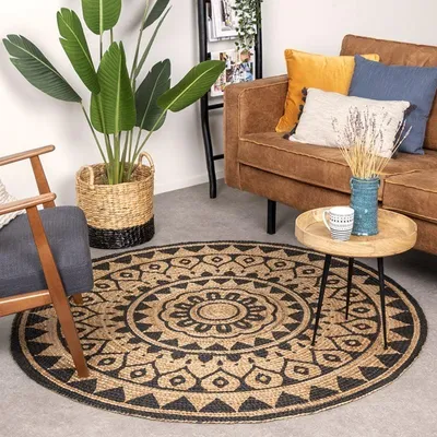 Produktbild von Volero - Jute Teppich Rund - Henna Ayda Natur - Ø 180 cm - Wohnzimmer, Esszimmer, Schlafzimmer, Flur - Boho, Ländlich, Skandinavisch