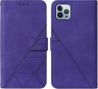 Obrázek produktu pro Flipové kožené pouzdro pro iPhone 14 Pro peněženkový design pouzdro s embosováním, držákem karet a stojánkem Fialová