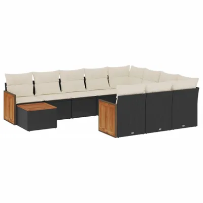 Produktbild von vidaXL 11-tlg. Garten-Sofagarnitur mit Kissen Schwarz Poly Rattan