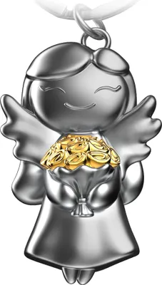 Produktbild von "Star" Schutzengel Schlüsselanhänger - Glücksengel mit Blumen in Gold - Engel Glücksbringer