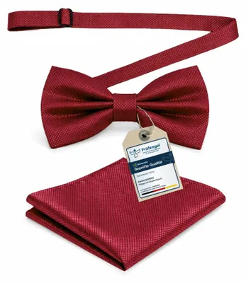 Produktbild von Fliege Weinrot mit Einstecktuch für Herren Set - Anzug Herrenfliege zur Hochzeit - Verstellbare Schleife in Bordeaux Rot