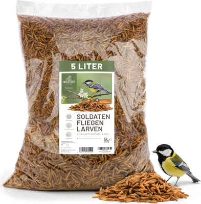Produktbild von wildtier liebe Edel Soldatenfliegenlarven getrocknet 5L I Getrocknete Soldatenfliegenlarven für Vögel & Igel I Proteinreiches Vogelfutter, Wildvogelfutter für ganzjährige Fütterung