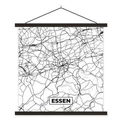 Produktbild von MuchoWow® Textilposter Karte - Essen - Stadtplan 120x120 cm mit schwarzem Rahmen - Aufhängungsset