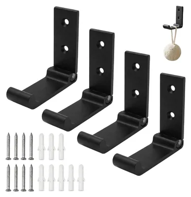 Wandgarderobe mit 4 klappbaren Haken, schwarz