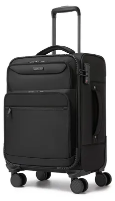 Zdjęcie produktu dla Walizka podróżna - miękka, z przegrodą na laptopa - 4 kółka - zamek TSA - rozmiar M - 44 × 28,5 × 68,5 cm - czarna