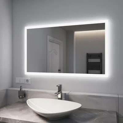 Produktbild von EMKE Lustro łazienkowe LED 100x60cm Lustro łazienkowe z oświetleniem 2 barwy światła 3000/6500K Lustro z oświetleniem Lustro ścienne z włącznikiem przyciskowym + antifog IP44 Energooszczędne