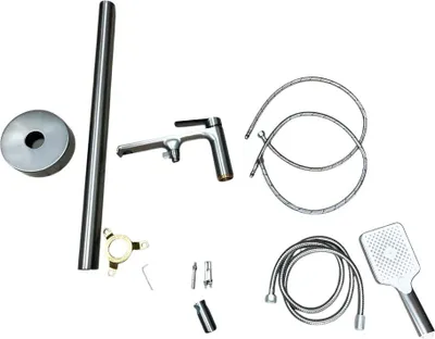 Immagine prodotto di Rubinetto per vasca da bagno freestanding cromato 360° con doccetta – acciaio e ottone
