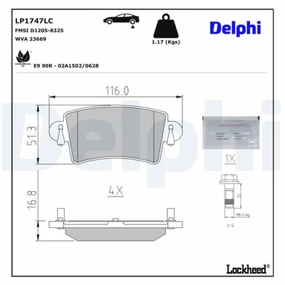 Image de Kit de plaquettes de frein DELPHI, frein à disque, référence LP1747LC