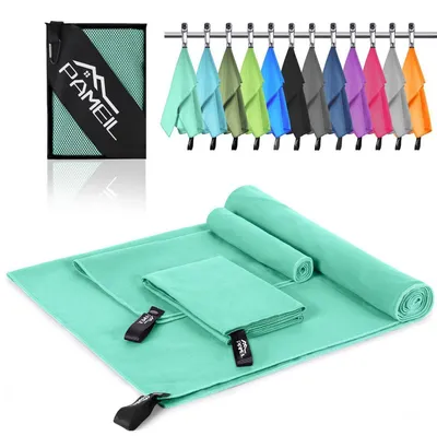 Zdjęcie produktu dla Zestaw ręczników z mikrofibry, 3 sztuki (1x 160x80 cm, 2x 80x40 cm), kolor: miętowy, szybkoschnący, idealny na podróże