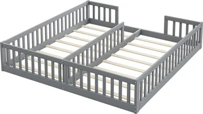 Produktbild von Kinderbett - Einzelbett 90x200 cm - Holz - Mit Rausfallschutz - Mit Lattenrost - Ohne Matratze - Grau