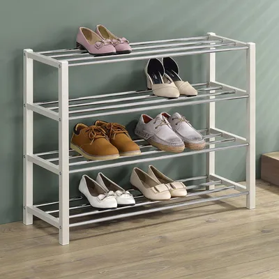 Produktbild von Schuhregal DUBLIN mit 4 Ablagen in beige - Robustes Metallregal für Flur Schuhaufbewahrung. Schuh-Organizer Schuhablage dielen- & flurmöbel