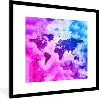 Produktbild von MuchoWow® MuchoWow® Gerahmtes Poster Weltkarte - Rauch - Farben 40x40 cm - Poster mit zchwarzem Bilderrahmen - Poster - Plakat im Rahmen