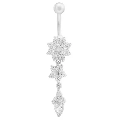 Produktbild von y Frauen Blume Strass baumeln Bar Barbell Bauchnabel Ring Körper Piercing-Silber