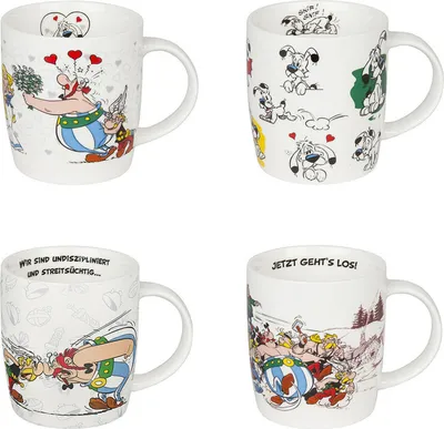 Produktbild von Könitz Porzellan Kinder Tasse Tee Tasse Kaffee Becher Set "Asterix" 4 teilig
