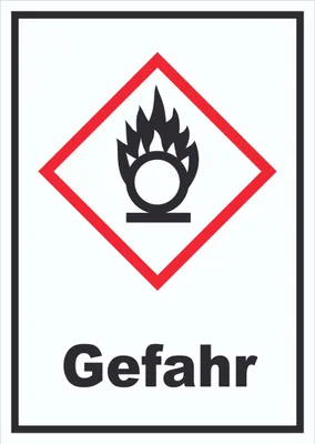 Produktbild von Schild Entzündend wirkend Gefahr Brandfördernd Flamme hochkant A1 Rückseite selbstklebend