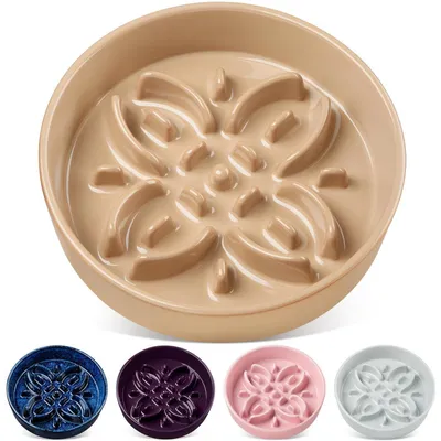 Produktbild von Hundenapf Keramik Antischlingnapf Blumenlabyrinth 1560 ML Braun