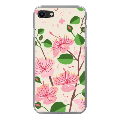 Produktbild von MuchoWow® Handyhülle Schutzhülle Hülle für iPhone SE 2020 Blume - Rosa - Blatt - Muster Silikon Softcase Handy Hülle - Kartenbesitzer
