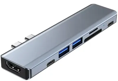 Obrázok produktu pre Adaptér USB-C – Rozbočovač USB-C – Adaptér USB-C – HDMI – 2x USB-C – Čítačka SD kariet – 2x USB – Docking stanica – Strieborná – CHPN