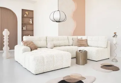 Produktbild von MIUFORM Lulu Ecksofa mit Bettfunktion und Bettkasten U-FORM RECHTS – 333 x 187 cm - Beige - Sofa Schlafsofa Couch Modulsofa