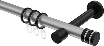Produktbild von Interdeco Gardinenstange / Vorhangstange Silbergrau / Schwarz, Typ Prestige Estana (Glitzerkappe), 20 mm Ø 1-läufig, 320 cm