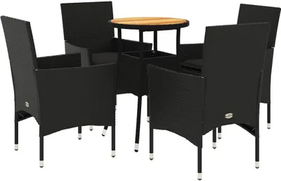 Produktbild von vidaXL 5-tlg. Garten-Essgruppe mit Kissen Schwarz Poly Rattan Akazie