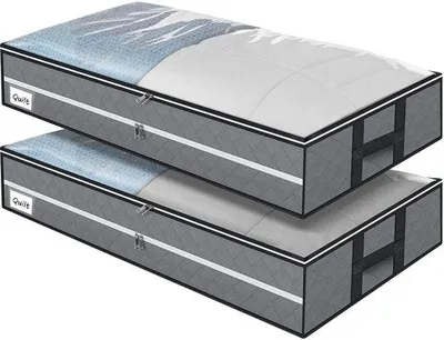 Productafbeelding van Ibenzoa® Extra grote opbergzakken voor onder het bed, 96 liter – 104x50x18 cm, drielaags non-woven materiaal, dubbele rits, zichtvenster, verstevigde handgrepen, opvouwbaar