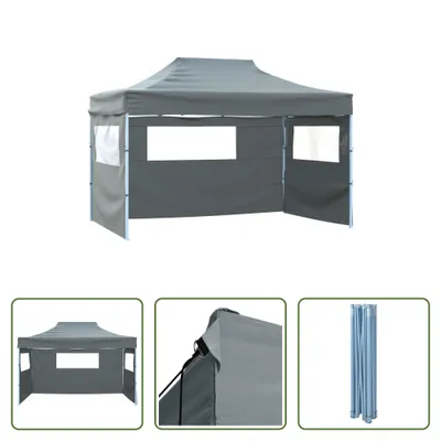 Image de The Living Store Tente pliante à 3 parois 3x4,5 m Anthracite