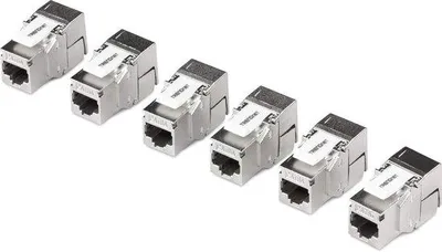 Productafbeelding van Afgeschermde Cat6A Keystone-aansluiting - 6-pack met 180° Hoekbeëindiging en Kleurgecodeerde Etikettering