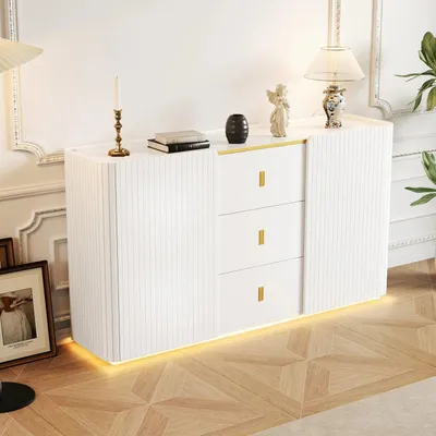 Obrázek produktu pro LED komoda - Komoda - Příborník - Skříňka - Bílá - Šířka 150 cm - LED osvětlení s měnícími se barvami