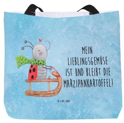 Produktbild von Mr. & Mrs. Panda Tote Bag Smörle Rodeln - Eisblau - Geschenk, Tragetasche, Einkaufstasche, Schultasche, Schlittenfahren, Marzipan, Winter, Strandtasche, Tasche