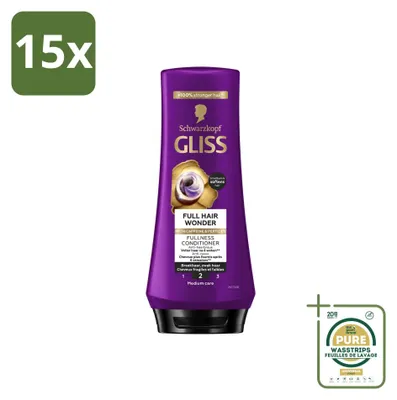 Imagen del producto de 15 unidades de acondicionador Gliss Full Hair Wonder, 200 ml cada uno, pack ahorro