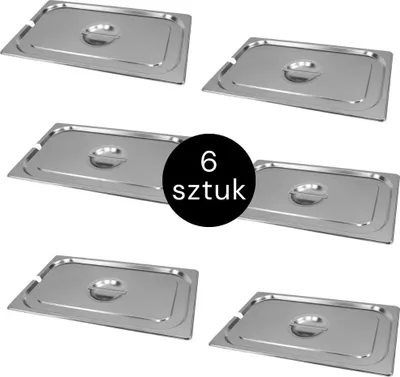 Zdjęcie produktu dla Pokrywka do pojemnika 1/1 GN Mega-M ze stali nierdzewnej, 530x325mm,  z wycięciem na chochlę, zestaw 6 szt.